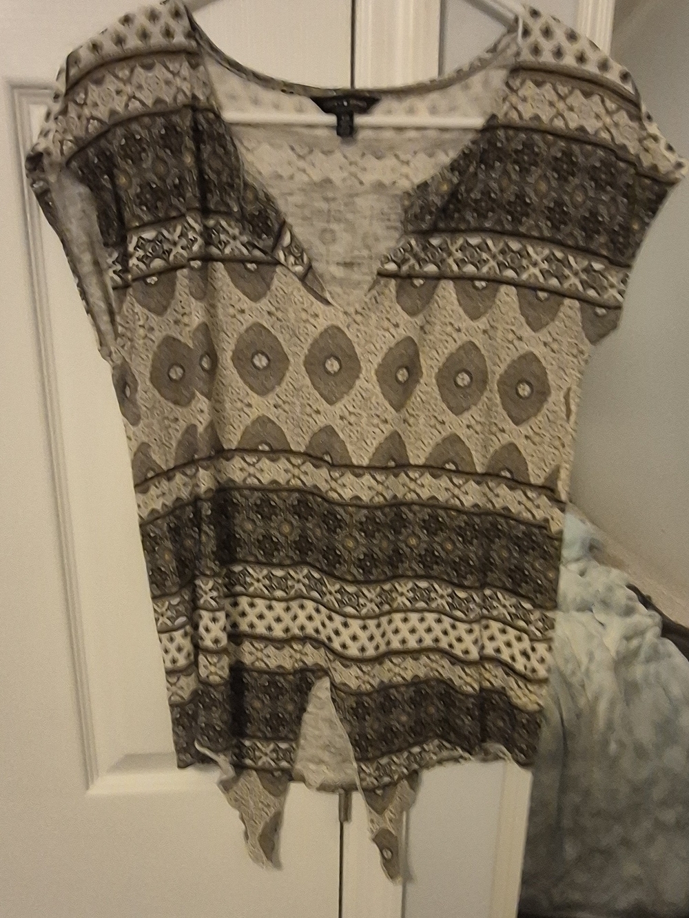 Lucky Brand Beige and Brown Printed Short Sleeve Tunic